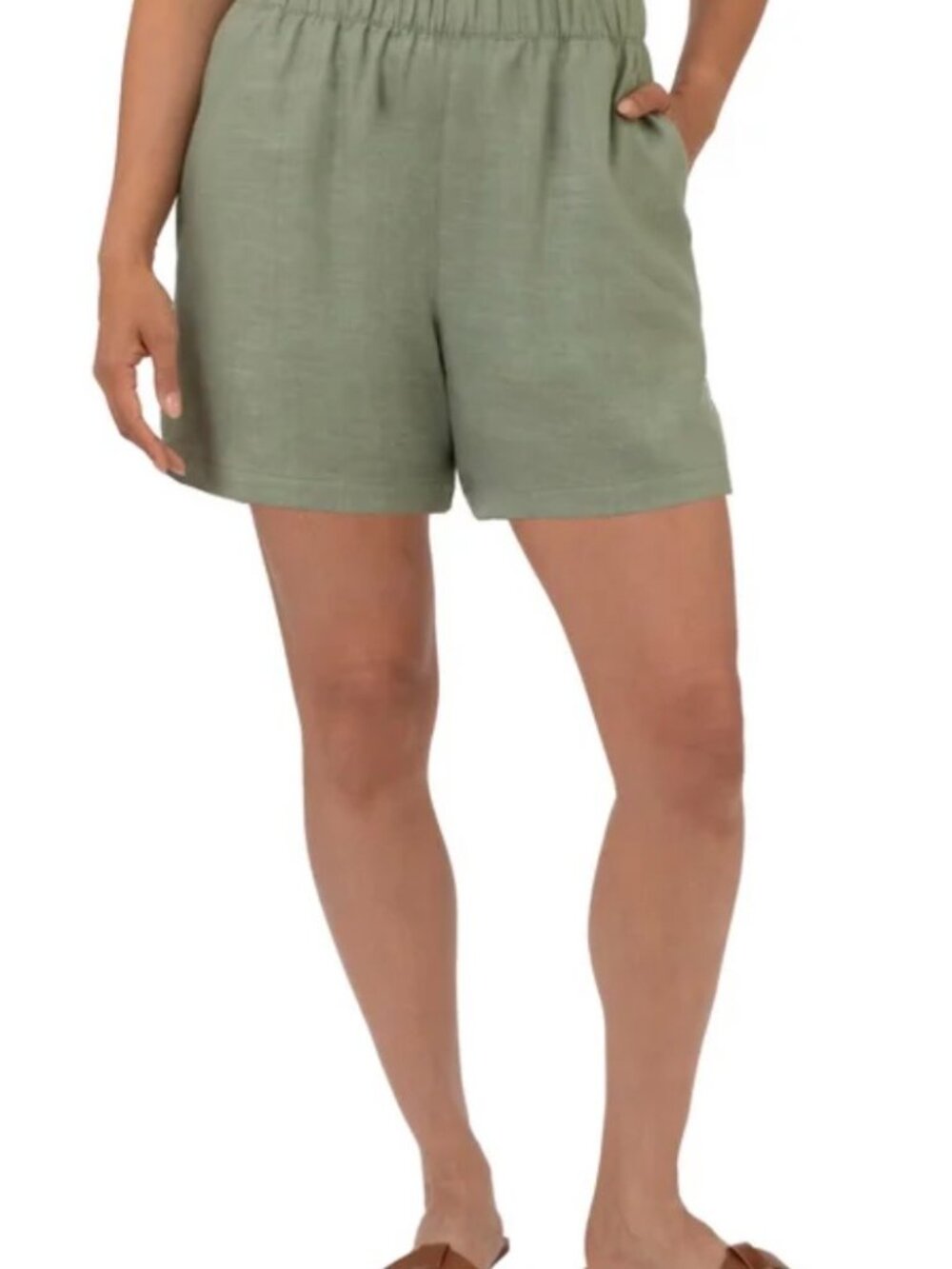 BLANKNYC Women's Linen Blend Shorts with Pockets, Green